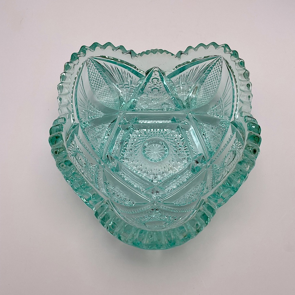 EAPG Imperial Pattern 212 Star & Fan Heart Shaped Crystal Dish, Sawtooth Rim